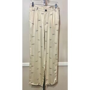 Knot Sister Animal Print High Rise Wide-Leg Trouser Pants Cream Women's NWT